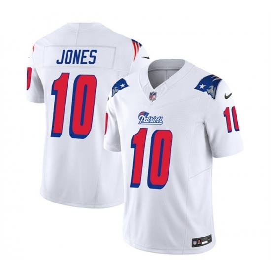 Men New England Patriots 10 Mac Jones White 2023 F U S E  Throwback Limited Stitched Football Jersey