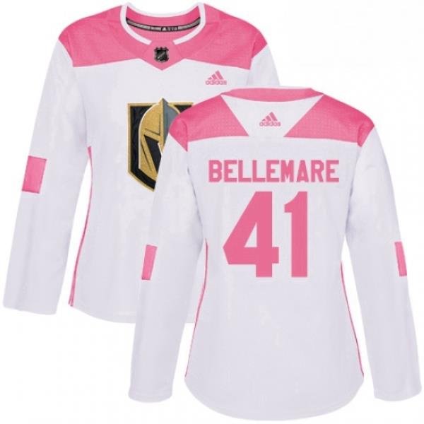 Womens Adidas Vegas Golden Knights 41 Pierre Edouard Bellemare Authentic WhitePink Fashion NHL Jersey