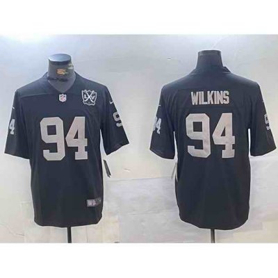 Men Las Vegas Raiders 94 Christian Wilkins Black 65th Anniversary Patch Vapor Stitched Football Jersey