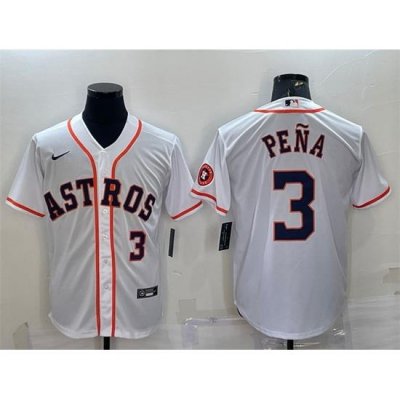 Men Houston Astros 3 Jeremy Pena White With Patch Cool Base Stitched Jersey_1