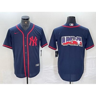 Men NeW York Yankees Big LOGO Navy Cool Base Stitched Baseball Jersey 24