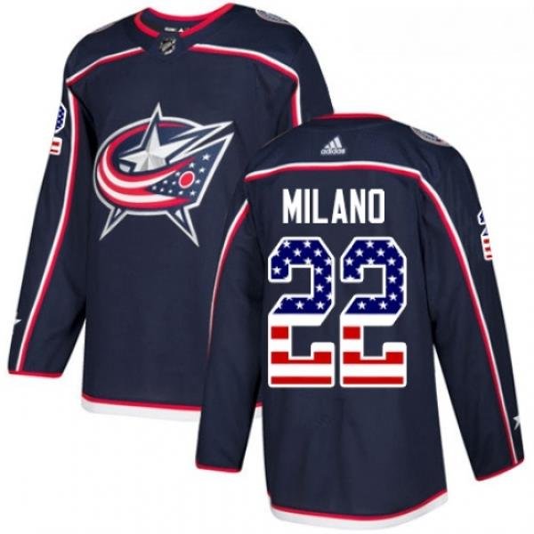 Youth Adidas Columbus Blue Jackets 22 Sonny Milano Authentic Navy Blue USA Flag Fashion NHL Jersey