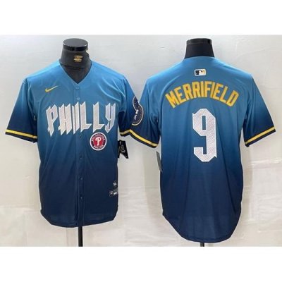 Men Philadelphia Phillies 9 Whit Merrifield Blue 2024 City Connect Limited Stitched Jersey 3