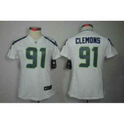 Women Nike Seattle Seahawks #91 Chris Clemons White Color NFL LIMITED Jerseys