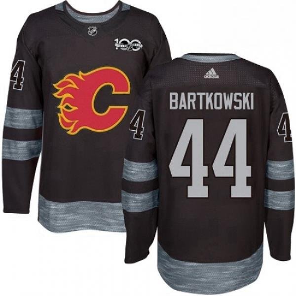 Mens Adidas Calgary Flames 44 Matt Bartkowski Authentic Black 1917 2017 100th Anniversary NHL Jersey