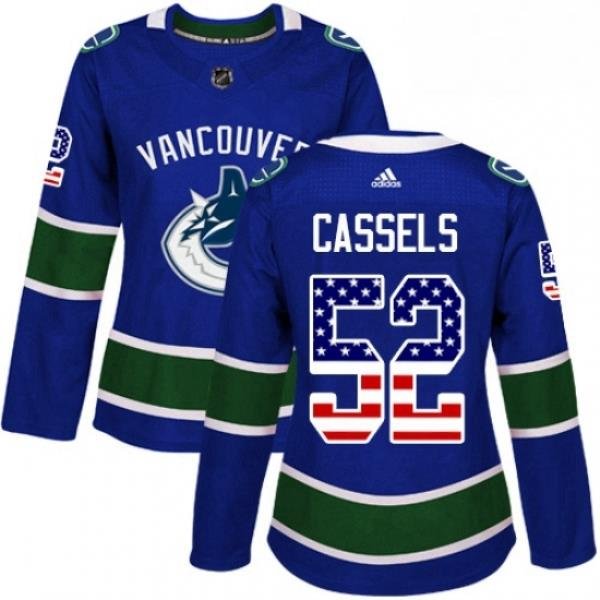 Womens Adidas Vancouver Canucks 52 Cole Cassels Authentic Blue USA Flag Fashion NHL Jersey