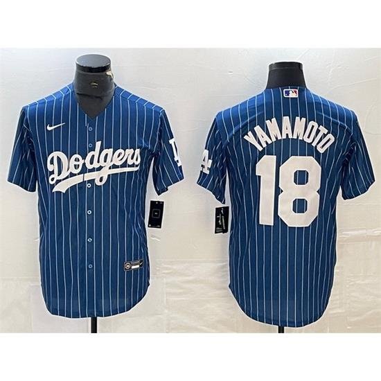 Men Los Angeles Dodgers 18 Yoshinobu Yamamoto Navy Cool Base With Patch Stitched Baseball Jersey