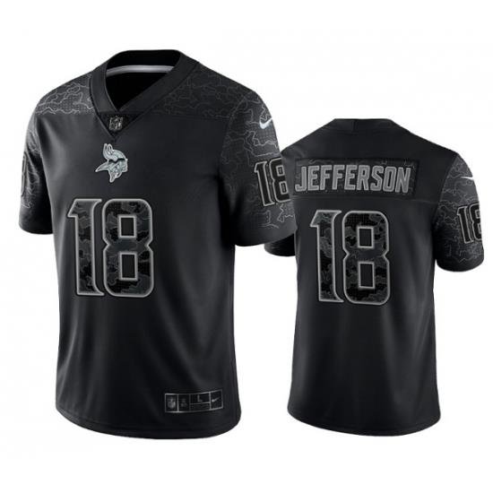 Men Minnesota Vikings 18 Justin Jefferson Black Reflective Limited Stitched Football Jersey