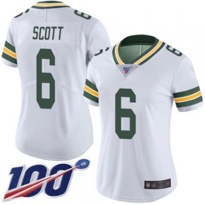 Women Packers 6 JK Scott White Stitched Football 100th Season Vapor Limited Jersey