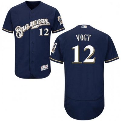 Mens Majestic MilWaukee BreWers 12 Stephen Vogt Navy Blue Flexbase Authentic Collection MLB Jersey