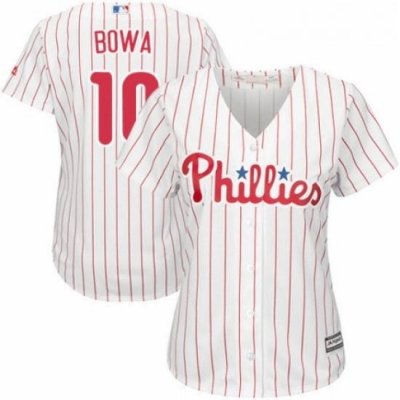 Womens Majestic Philadelphia Phillies 10 Larry Bowa Authentic WhiteRed Strip Home Cool Base MLB Jersey