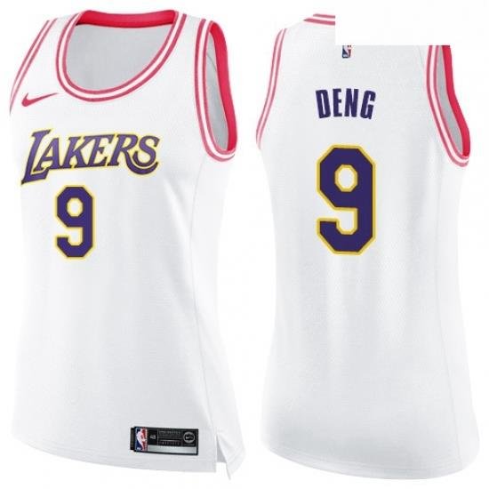 Womens Nike Los Angeles Lakers 9 Luol Deng Swingman WhitePink Fashion NBA Jersey