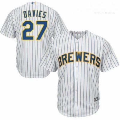 Mens Majestic Milwaukee Brewers 27 Zach Davies Replica White Home Cool Base MLB Jersey