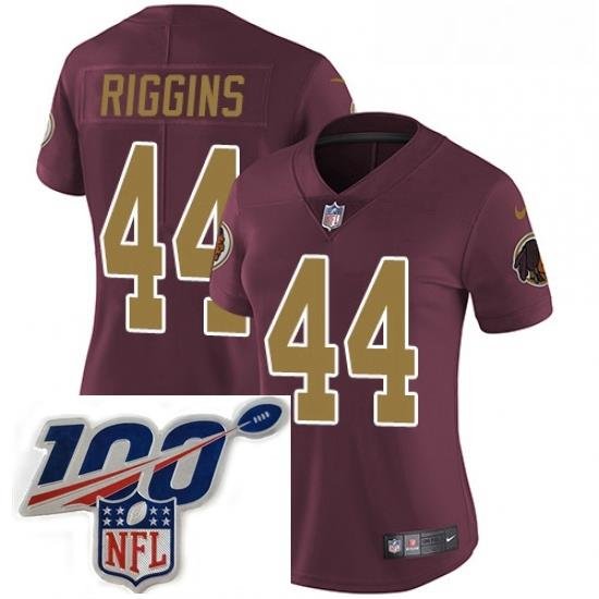 Womens Nike Washington Redskins 44 John Riggins Burgundy RedGold Number Alternate 80TH Anniversary Vapor Untouchable Limited Stitched 100th anniversary Nec