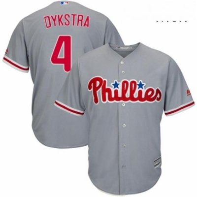 Mens Majestic Philadelphia Phillies 4 Lenny Dykstra Replica Grey Road Cool Base MLB Jersey