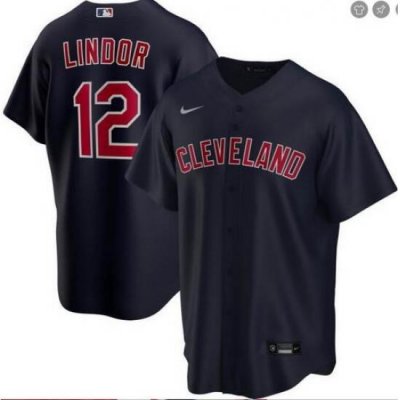 Indians 12 Francisco Lindor Black 2020 Nike Cool Base Jersey