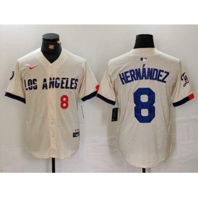 Men Los Angeles Dodgers 8 Kike Hernandez Cream Stitched Baseball Jersey 3