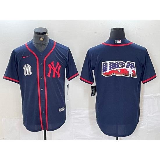 Men NeW York Yankees Big LOGO Navy Cool Base Stitched Baseball Jersey 33