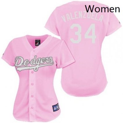 Womens Majestic Los Angeles Dodgers 34 Fernando Valenzuela Authentic Pink Fashion MLB Jersey