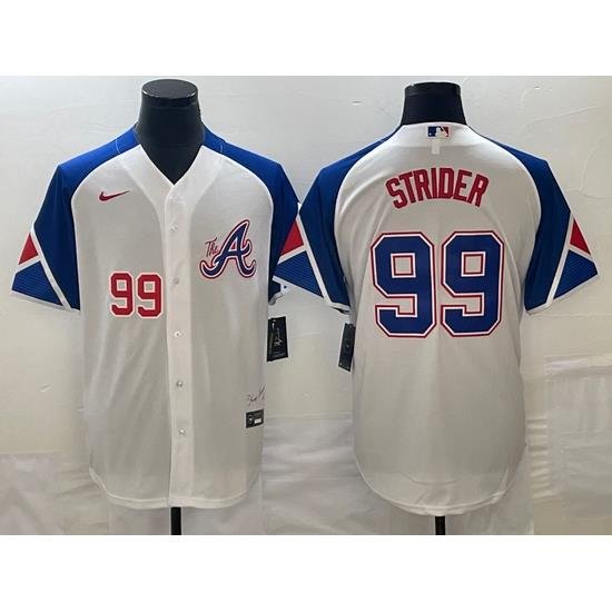 Men's Atlanta Braves #99 Spencer Strider Number White 2023 City Connect Cool Base Stitched Jerseys