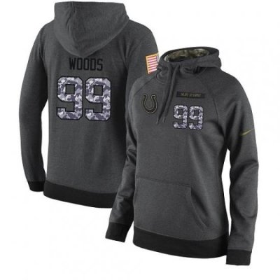 NFL Womens Nike Indianapolis Colts 99 Al Woods Stitched Black Anthracite Salute to Service Player Performance Hoodie