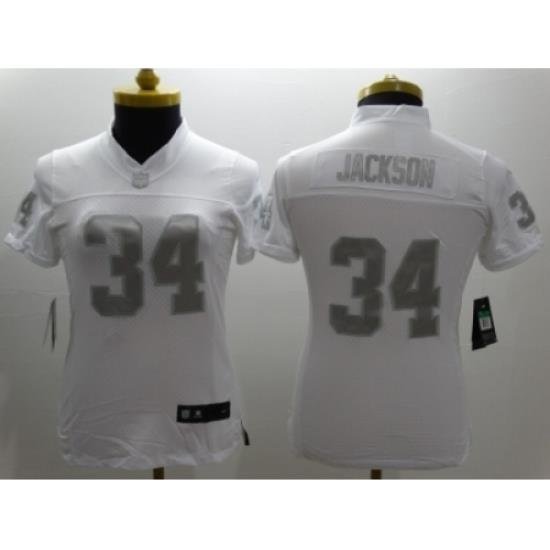 Nike Women Oakland Raiders #34 Jackson Platinum White Jerseys