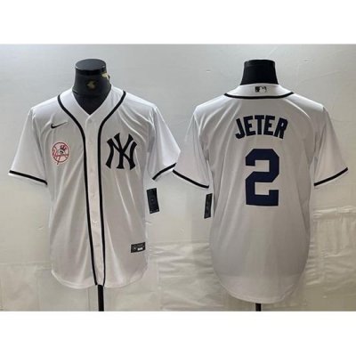 Men NeW York Yankees 2 Derek Jeter White Cool Base Stitched Baseball Jersey 10