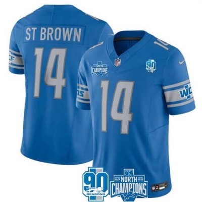 Men Detroit Lions 14 Amon Ra St  Brown Blue 2023 F U S E  NFC North Division Champions Vapor Untouchable Limited Stitched Jersey