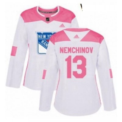 Womens Adidas New York Rangers 13 Sergei Nemchinov Authentic WhitePink Fashion NHL Jersey