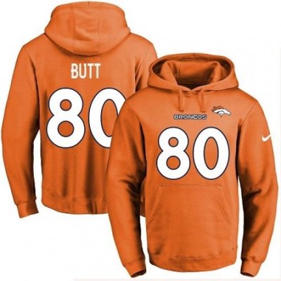 NFL Mens Nike Denver Broncos 80 Jake Butt Orange Name Number Pullover Hoodie