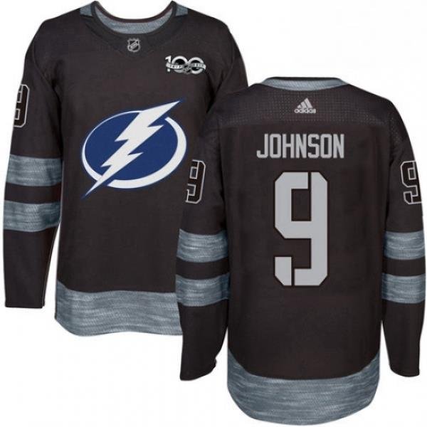 Mens Adidas Tampa Bay Lightning 9 Tyler Johnson Authentic Black 1917 2017 100th Anniversary NHL Jersey