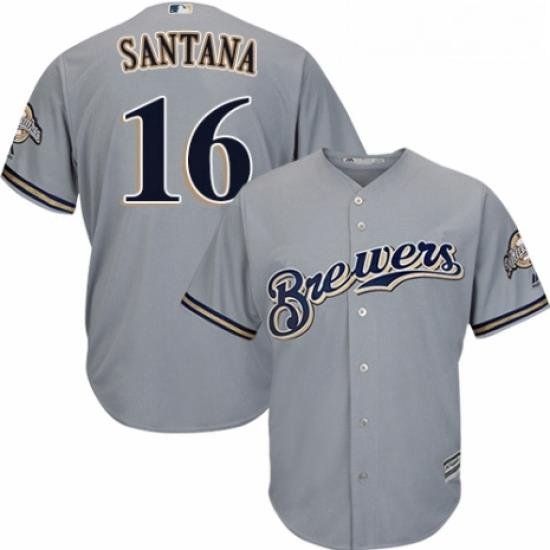 Youth Majestic Milwaukee Brewers 16 Domingo Santana Authentic Grey Road Cool Base MLB Jersey