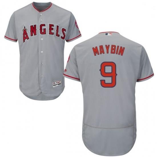 Mens Majestic Los Angeles Angels of Anaheim 9 Cameron Maybin Grey Flexbase Authentic Collection MLB Jersey