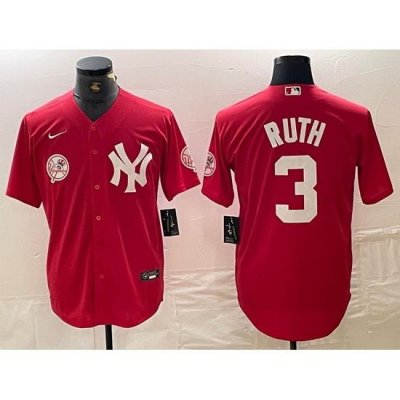 Men NeW York Yankees 3 Babe Ruth Red Cool Base Stitched Baseball Jersey