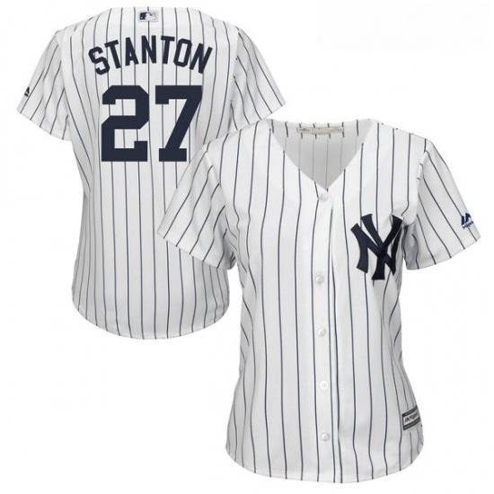 Womens Majestic New York Yankees 27 Giancarlo Stanton Replica White Home MLB Jersey