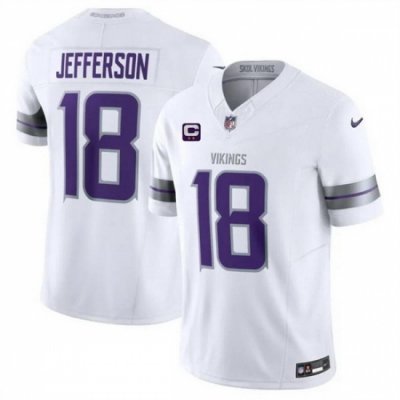 Men Minnesota Vikings 18 Justin Jefferson White 2024 F U S E  With 2 Star C Patch Winter Warrior Limited Stitched Jersey