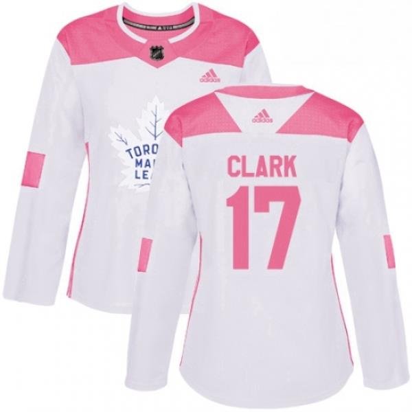 Womens Adidas Toronto Maple Leafs 17 Wendel Clark Authentic WhitePink Fashion NHL Jersey