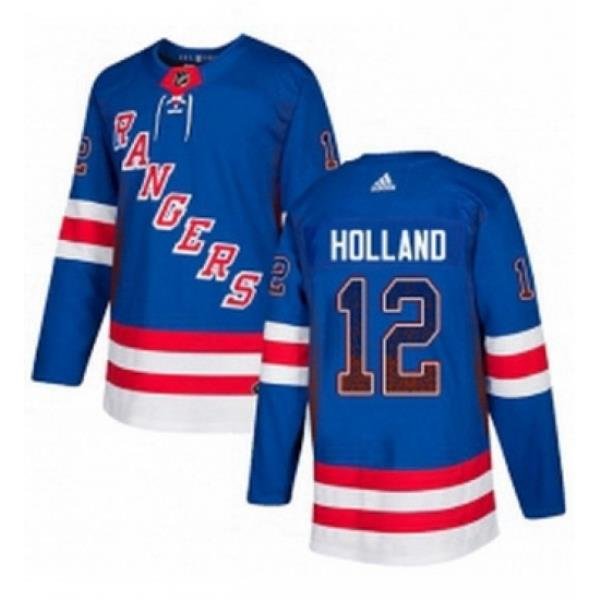 Mens Adidas New York Rangers 12 Peter Holland Authentic Royal Blue Drift Fashion NHL Jersey