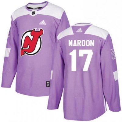 Mens Adidas New Jersey Devils 17 Patrick Maroon Authentic Purple Fights Cancer Practice NHL Jersey