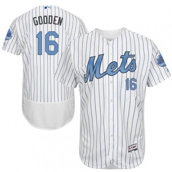 Mens Majestic New York Mets 16 Dwight Gooden Authentic White 2016 Fathers Day Fashion Flex Base MLB Jersey