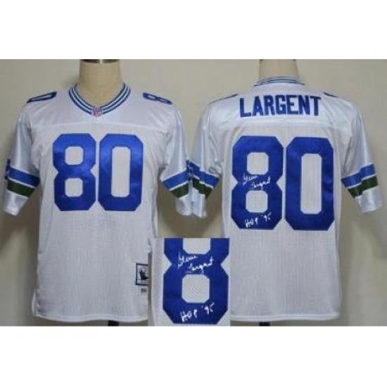 Seattle Seahawks 80 Steve Largent White Throwback M&N Signed NFL Jerseys