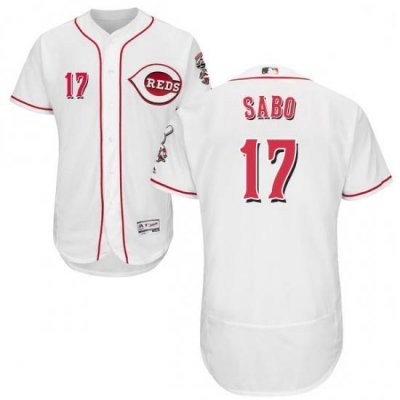 Mens Majestic Cincinnati Reds 17 Chris Sabo White Home Flex Base Authentic Collection MLB Jersey