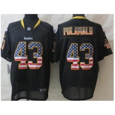 Nike Pittsburgh Steelers 43 Troy Polamalu Black Elite USA Flag Fashion NFL Jersey