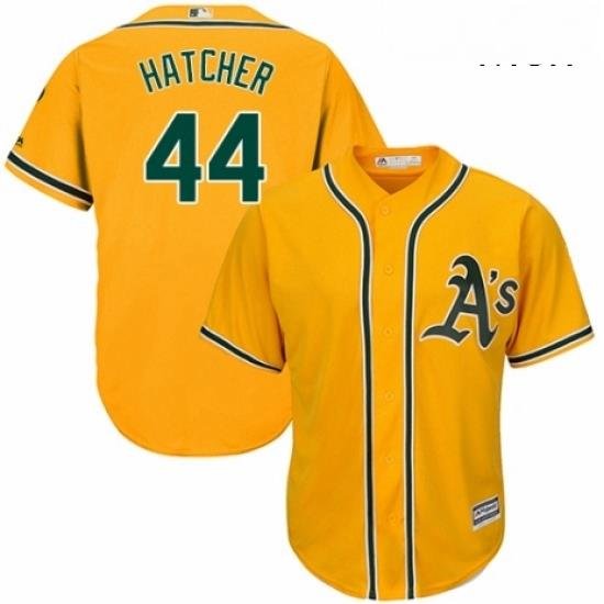 Mens Majestic Oakland Athletics 44 Chris Hatcher Replica Gold Alternate 2 Cool Base MLB Jersey