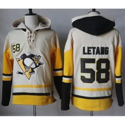 Men Pittsburgh Penguins 58 Kris Letang Cream Gold Sawyer Hooded Sweatshirt Stitched NHL Jersey