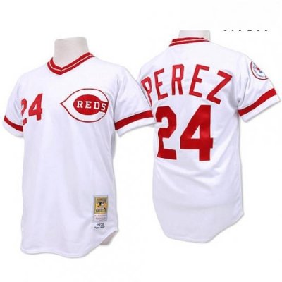 Mens Mitchell and Ness Cincinnati Reds 24 Tony Perez Authentic White Throwback MLB Jersey