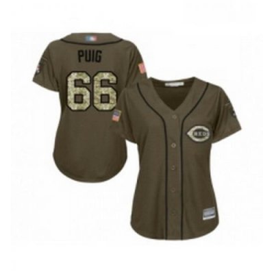 Womens Cincinnati Reds 66 Yasiel Puig Authentic Green Salute to Service Baseball Jersey