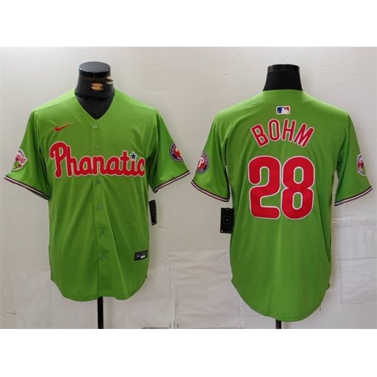 Men Philadelphia Phillies 28 Alec Bohm Green With Patch Stitched Jersey