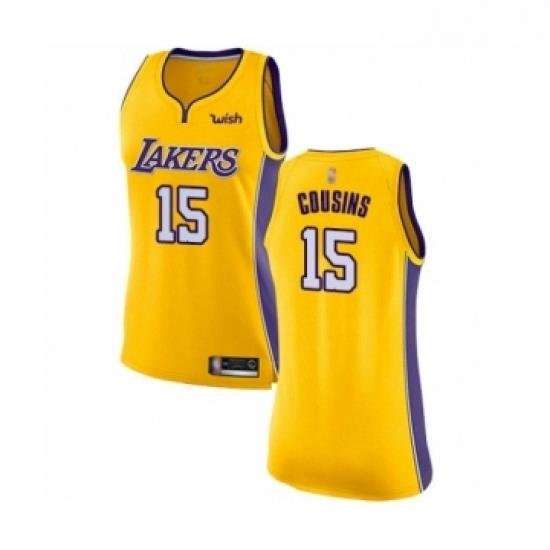 Womens Los Angeles Lakers 15 DeMarcus Cousins Authentic Gold Basketball Jersey Icon Edition