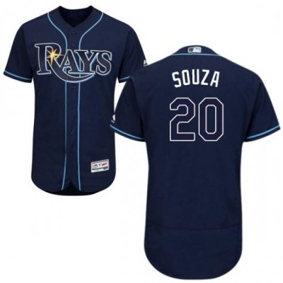 Mens Majestic Tampa Bay Rays 20 Steven Souza Navy Blue Alternate Flex Base Authentic Collection MLB Jersey